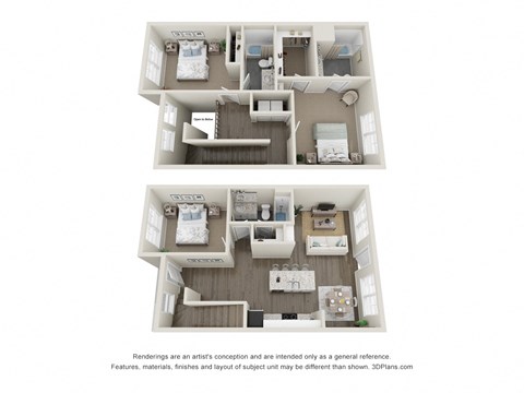 Floor plan for 3 beds, 3 baths, 1377 sqft